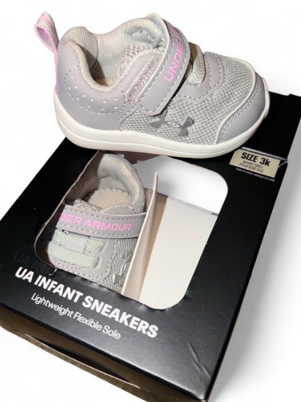 NIB Under Armour Infant Sneakers - Light Gray with Pink Accent
